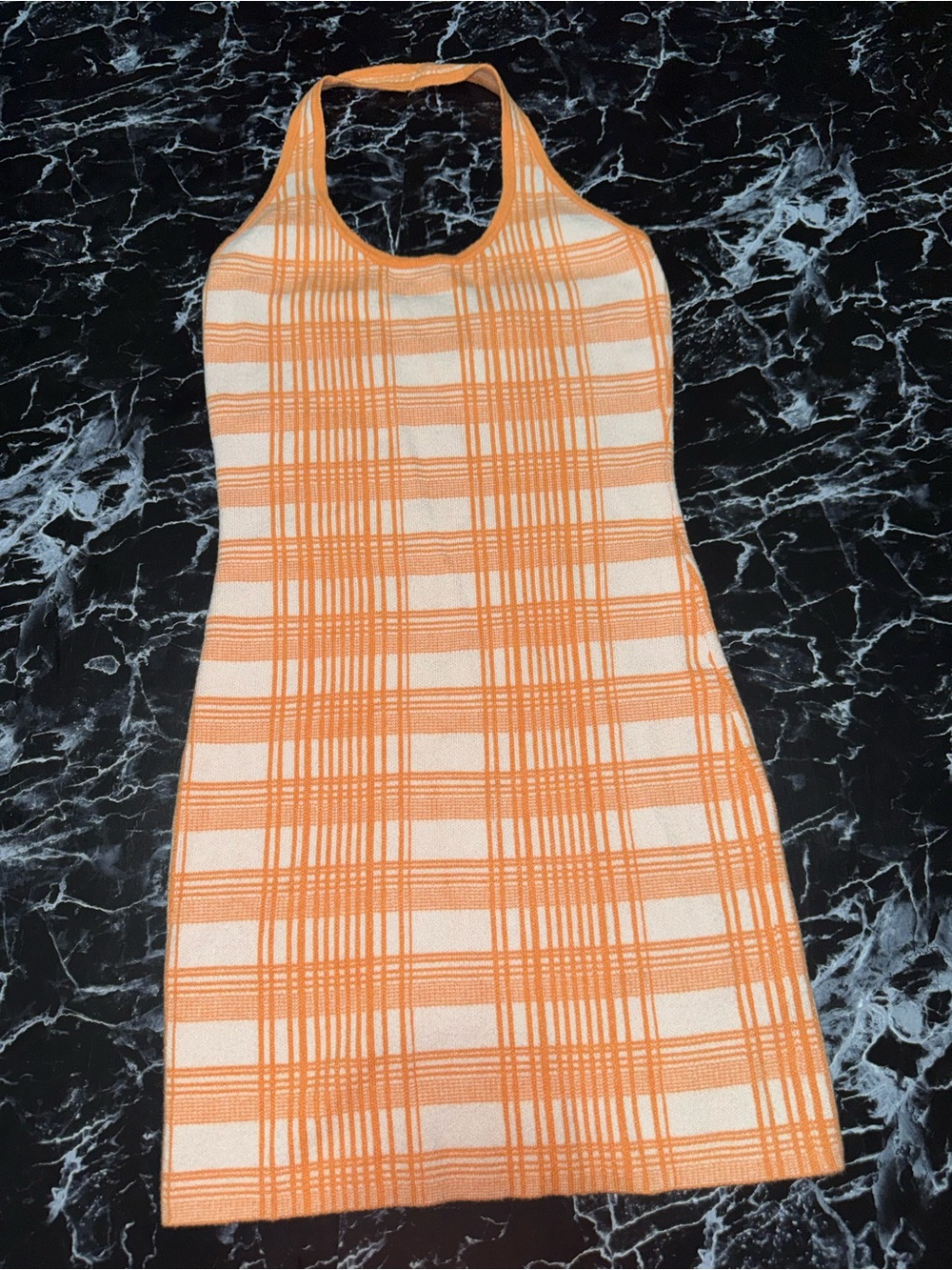 Rue21 Orange & Cream Plaid Halter Knit Mini Dress